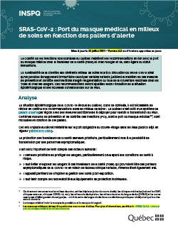 Port du masque de procédure en milieux de soins lors d’une transmission communautaire soutenue Port du masque de procédure en milieux de soins lors d’une transmission communautaire soutenue