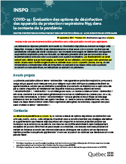 COVID-19 : Évaluation des options de désinfection  des appareils de protection respiratoire N95 dans le contexte de la pandémie