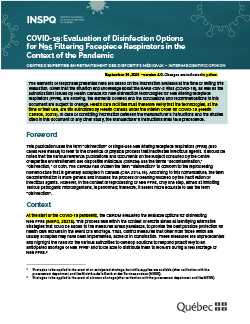 COVID-19: Evaluation of Disinfection Options for N95 Filtering Facepiece Respirators in the  Context of the Pandemic