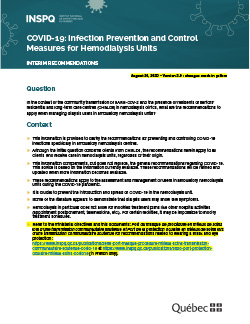 COVID-19: Infection Prevention and Control Measures for Hemodialysis Units COVID-19: Infection Prevention and Control Measures for Hemodialysis Units