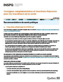 Consignes complémentaires et Questions-Réponses pour les travailleurs de la santé Consignes complémentaires et Questions-Réponses pour les travailleurs de la santé