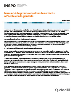 COVID-19 : Immunité de groupe et retour des enfants à l’école et à la garderie