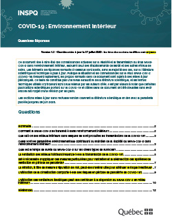 COVID-19 : Environnement intérieur COVID-19 : Environnement intérieur