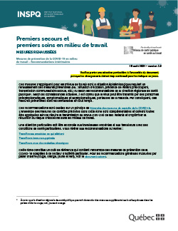 COVID-19 : Mesures de prévention concernant les premiers secours et premiers soins (PSPS)  en milieu de travail