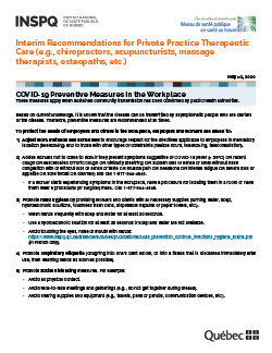 COVID-19: Interim Recommendations for Private Practice Therapeutic Care (e.g., chiropractors, acupuncturists, massage therapists, osteopaths, etc.)