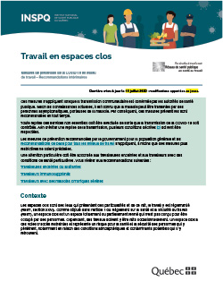 COVID-19 : Recommandations intérimaires concernant le travail en espace clos