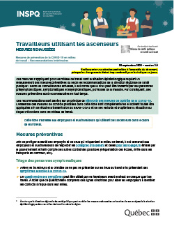 COVID-19 : Recommandations intérimaires pour les travailleurs utilisant des ascenseurs