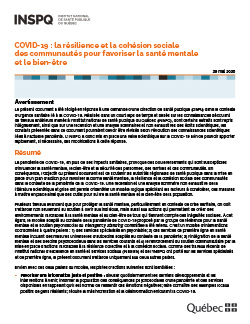 COVID-19 : la résilience et la cohésion sociale  des communautés pour favoriser la santé mentale  et le bien-être