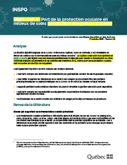 COVID-19 : Port de la protection oculaire en milieux de soins lors d’une transmission communautaire soutenue COVID-19 : Port de la protection oculaire en milieux de soins lors d’une transmission communautaire soutenue