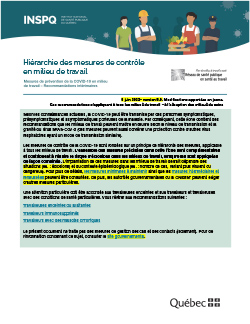 Hiérarchie des mesures de contrôle en milieu de travail - Mesures de prévention de la COVID-19 en milieu de travail