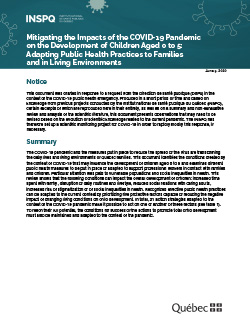 Mitigating the Impacts of the COVID-19 Pandemic  on the Development of Children Aged 0 to 5:  Adapting Public Health Practices to Families  and in Living Environments