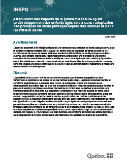 Atténuation des impacts de la pandémie COVID-19 sur le développement des enfants âgés de 0 à 5 ans : adaptation des pratiques de santé publique auprès des familles et dans les milieux de vie