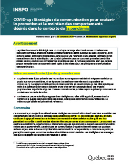 COVID-19 : Stratégies de communication pour soutenir la promotion et le maintien des comportements désirés dans le contexte de déconfinement graduel