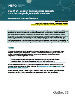 Guide pour la gestion des cas et des contacts de COVID 19 dans les camps de jour