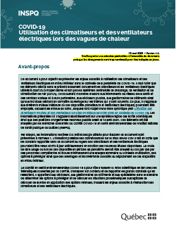 Utilisation des climatiseurs et des ventilateurs électriques dans les milieux scolaires, les milieux de garde et les camps de jour lors des vagues de chaleur dans un contexte de COVID-19