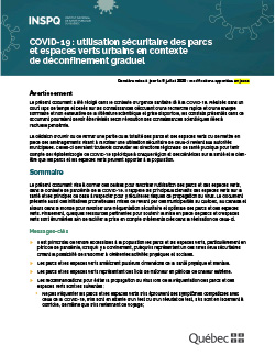 COVID-19 : utilisation sécuritaire des parcs  et espaces verts urbains en contexte  de déconfinement graduel