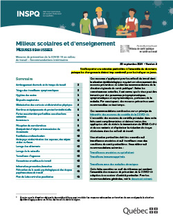 COVID-19 : Milieux scolaires et d’enseignement