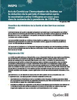 Avis du Comité sur l’immunisation du Québec sur la réduction de la période d’observation après la vaccination contre l’influenza en 2020-2021 dans le contexte de la pandémie de COVID-19