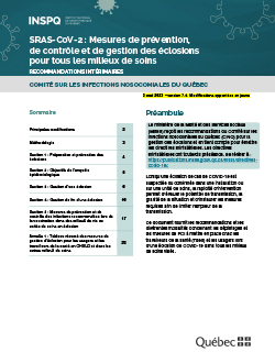 SRAS-CoV-2 : Mesures de prévention, de contrôle et de gestion des éclosions pour tous les milieux de soins SRAS-CoV-2 : Mesures de prévention, de contrôle et de gestion des éclosions pour tous les milieux de soins