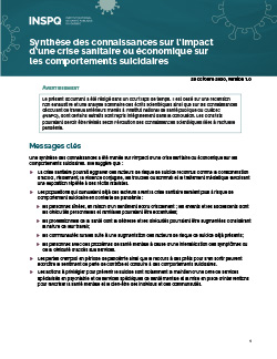 Synthèse des connaissances sur l’impact d’une crise sanitaire ou économique sur les comportements suicidaires