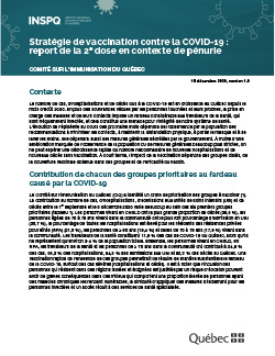 Stratégie de vaccination contre la COVID-19 : report de la 2e dose en contexte de pénurie