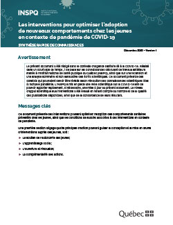 Les interventions pour optimiser l’adoption de nouveaux comportements chez les jeunes en contexte de pandémie de COVID-19