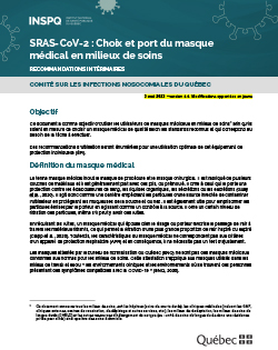 SRAS-CoV-2 : Choix et port du masque médical en milieux de soins