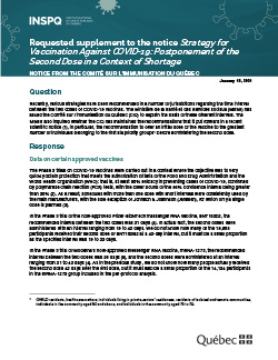 Requested supplement to the notice Strategy for Vaccination Against COVID-19: Postponement of the Second Dose in a Context of Shortage