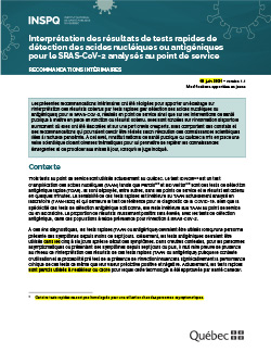 Interprétation des résultats de tests rapides de détection des acides nucléiques ou antigéniques pour le SRAS-CoV-2 analysés au point de service Interprétation des résultats de tests rapides de détection des acides nucléiques ou antigéniques pour le SRAS-CoV-2 analysés au point de service