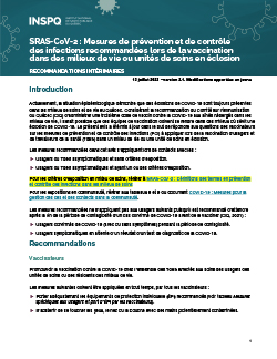 SRAS-CoV-2 : Mesures de prévention et de contrôle des infections recommandées lors de la vaccination dans des milieux de vie ou unités de soins en éclosion