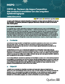 Facteurs de risque d’exposition des contacts à considérer lors des enquêtes épidémiologiques