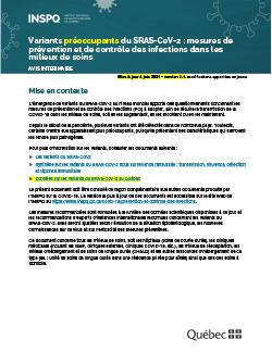 Variants sous surveillance rehaussée du SRAS-CoV-2 : mesures de prévention et de contrôle des infections dans les milieux de soins Variants sous surveillance rehaussée du SRAS-CoV-2 : mesures de prévention et de contrôle des infections dans les milieux de soins