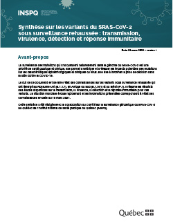 Synthèse sur les variants du SRAS-CoV-2  sous surveillance rehaussée : transmission, virulence, détection et réponse immunitaire