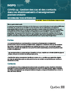 COVID-19 : Gestion des cas et des contacts dans les établissements d’enseignement postsecondaire COVID-19 : Gestion des cas et des contacts dans les établissements d’enseignement postsecondaire