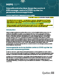 Intervalle entre les deux doses des vaccins à ARN messager contre la COVID-19 chez les personnes immunosupprimées