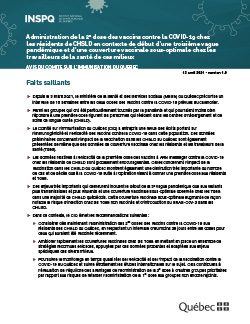 Administration de la 2e dose des vaccins contre la COVID-19 chez  les résidents de CHSLD en contexte de début d’une troisième vague pandémique et d’une couverture vaccinale sous-optimale chez les travailleurs de la santé de ces milieux