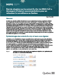 État de situation sur le variant B.1.617 du SRAS-CoV-2 (émergent d’Inde) et recommandations pour en rehausser la surveillance au Québec