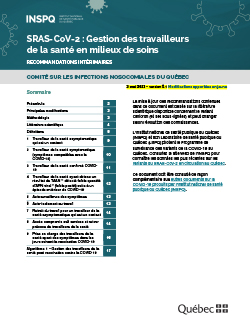 SRAS-CoV-2 : Gestion des travailleurs de la santé en milieux de soins