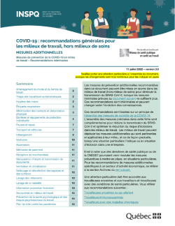 Recommandations générales pour les milieux de travail, hors milieux de soins : mesures de prévention de la COVID-19