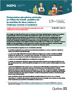 Distanciation sécuritaire minimale en milieu de travail : position sur le maintien du deux mètres à l’intérieur comme à l’extérieur