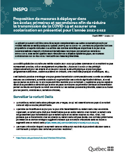 Proposition de mesures à déployer dans les écoles primaires et secondaires afin de réduire la transmission de la COVID-19 et assurer une scolarisation en présentiel pour l’année 2021-2022