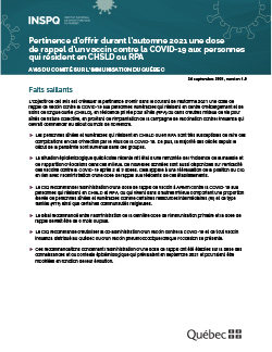 Pertinence d’offrir durant l’automne 2021 une dose  de rappel d’un vaccin contre la COVID-19 aux personnes qui résident en CHSLD ou RPA