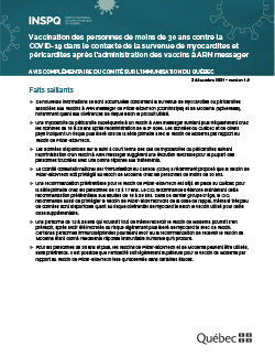 Vaccination des personnes de moins de 30 ans contre la COVID-19 dans le contexte de la survenue de myocardites et péricardites après l’administration des vaccins à ARN messager