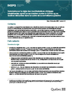 Sommaire sur la vigie des manifestations cliniques inhabituelles après la vaccination contre la COVID-19 au Québec déclarées dans le cadre de la surveillance passive