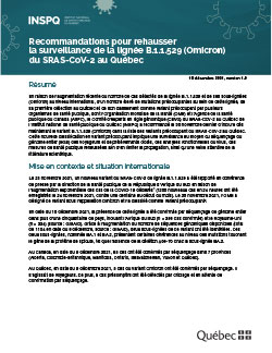 Recommandations pour rehausser  la surveillance de la lignée B.1.1.529 (Omicron) du SRAS-CoV-2 au Québec