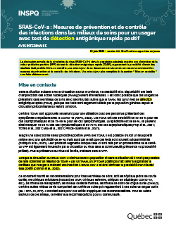 SRAS-CoV-2 : Mesures de prévention et de contrôle des infections dans les milieux de soins pour un usager avec test de dépistage antigénique rapide positif