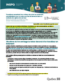 Travailleurs essentiels (hors milieux de soins) en isolement : considérations pour un retour au travail devancé dans un contexte de rupture de services