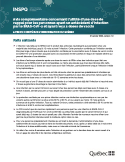 Avis complémentaire concernant l’utilité d’une dose de rappel pour les personnes ayant un antécédant d’infection par le SRAS-CoV-2 et ayant reçu 2 doses de vaccin