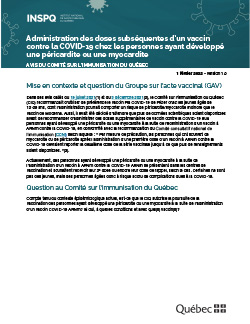 Administration des doses subséquentes d’un vaccin contre la COVID-19 chez les personnes ayant développé une péricardite ou une myocardite