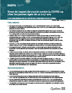 Dose de rappel de vaccin contre la COVID-19 chez les jeunes âgés de 12 à 17 ans